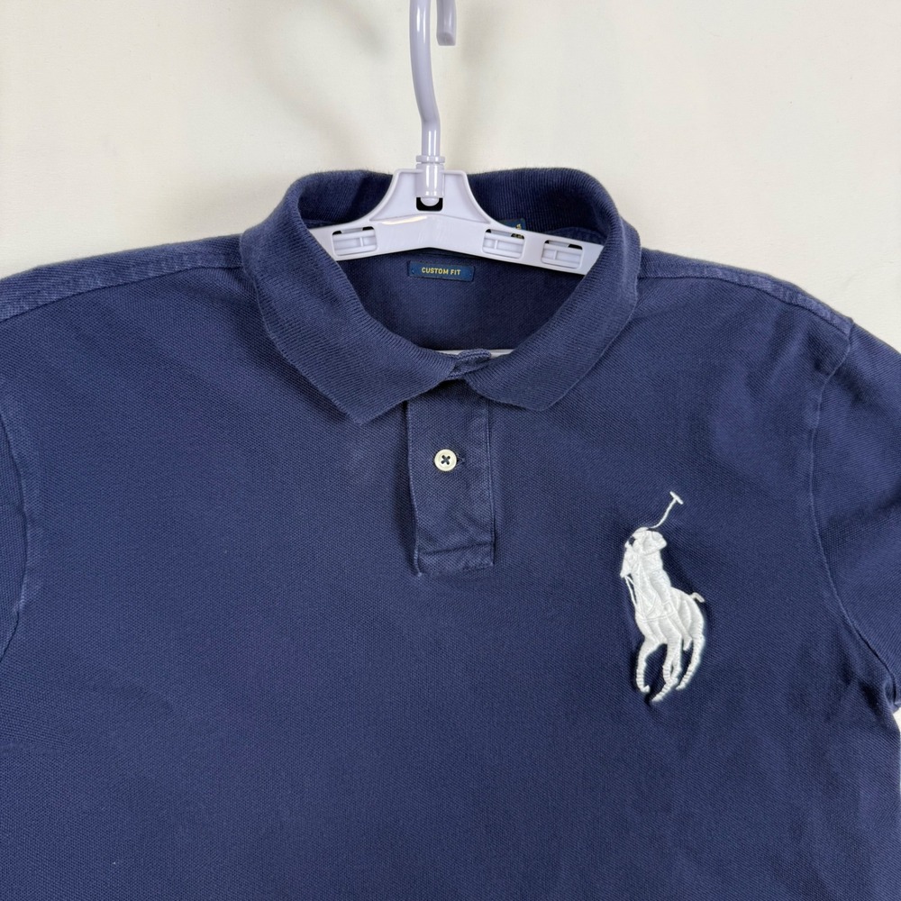 Polo Ralph Lauren Big Pony Custom Fit Navy Blue Short Sleeve Shirt Mens Large